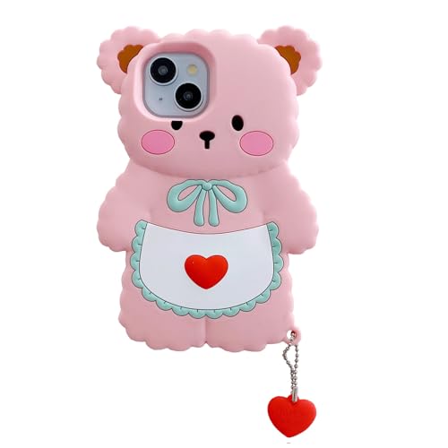 QoKcoahn Schutzhülle für iPhone 14, niedlicher 3D-Kawaii-Handyhüllen, lustiger Butterbär, Herz, rosa Cartoon-Hülle, mit Schlüsselanhänger, weiches Silikon-Gel, Fallschutz, für Damen und Mädchen QoKcoahn Schutzhülle für iPhone 14, niedlicher 3D-Kawaii-Handyhüllen, lustiger Butterbär, Herz, rosa Cartoon-Hülle, mit Schlüsselanhänger, weiches Silikon-Gel, Fallschutz, für Damen und Mädchen von QoKcoahn
