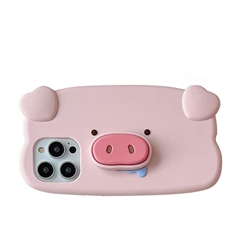 QoKcoahn Schutzhülle für iPhone 14 Pro Max, niedliche 3D-Kawaii-Handyhüllen, lustiges rosa Schwein Cartoon-Hülle mit Ständer weiches Silikongel Fallschutz für Frauen und Mädchen für iPhone 14 Pro Max von QoKcoahn