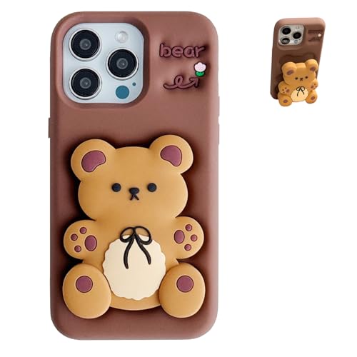 QoKcoahn Schutzhülle für iPhone 15, lustige 3D-Cartoon-Schleife, Bär, Halterung, braune Hülle, niedliche Kawaii-Handyhüllen, weiches Silikon, stoßfest, für Damen und Mädchen QoKcoahn Schutzhülle für iPhone 15, lustige 3D-Cartoon-Schleife, Bär, Halterung, braune Hülle, niedliche Kawaii-Handyhüllen, weiches Silikon, stoßfest, für Damen und Mädchen von QoKcoahn