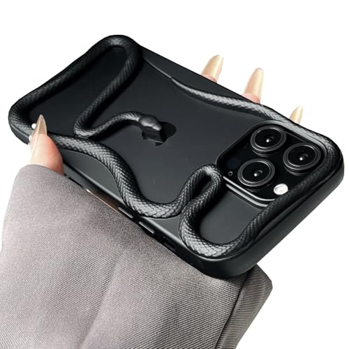 QoKcoahn Snake Handyhülle für iPhone 13 Pro Max, Bling Luxus 3D Hohl Schlange Galvanik Weiche TPU Wärmeableitung Schutzhülle Matt Schwarz von QoKcoahn