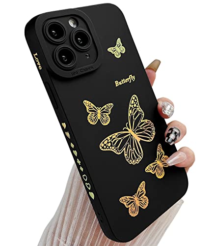 Qokey Kompatibel mit iPhone 11 Pro Max Hülle (2019 6.5), Seite niedlich beschichtete Liebe Herz Rückseite Bling Schmetterling mit Vollkamera-Objektivschutz, weiches TPU, Herren, Schwarz von Qokey