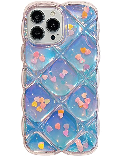 Qokey Kompatibel mit iPhone 15 Pro Hülle 15,5 cm (6,1 Zoll), niedlicher Laser-Gradual Bling Liebe Herz Glitzer klar + durchscheinende Karte weicher Wellenrahmen Anti-Falling 3D Dicke Stoßfeste von Qokey