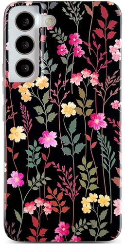 Qokey Matte TPU-Hülle für Galaxy S21-FE 5G 16,3 cm (6,4 Zoll) (nicht S21/S21+), Rosenblüten-Optik, stoßfest, weiche Schutzhülle, leicht, schmale Passform, vergilbungsfrei, schwarze gemischte Blumen von Qokey