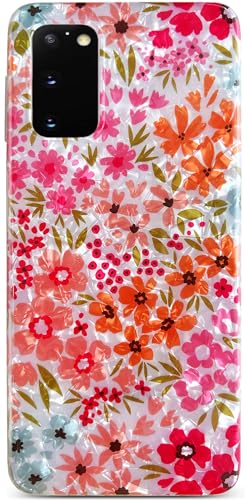 Qokey Schutzhülle für Galaxy S20 5G, 15,7 cm (6,2 Zoll), glitzerndes Blumendesign, kratzfest, stoßfest, militärischer Schutz, klare Anti-Vergilbung, weiche und schlanke, leichte Hülle, rosa Blumen von Qokey