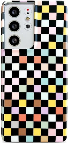 Qokey Schutzhülle für Galaxy S21 Ultra 5G, niedliches Vintage-Schachbrett-Schutzhülle für Mädchen und Frauen, mattes Muster, weich, stoßfest, TPU, kratzfest, buntes Schachbrett Qokey Schutzhülle für Galaxy S21 Ultra 5G, niedliches Vintage-Schachbrett-Schutzhülle für Mädchen und Frauen, mattes Muster, weich, stoßfest, TPU, kratzfest, buntes Schachbrett von Qokey