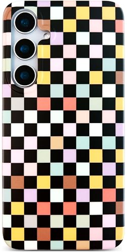 Qokey Schutzhülle für Galaxy S25 15,7 cm (6,2 Zoll) – Vintage-Schachbrett-Design für Männer und Frauen, klassisches, mattes Gittermuster, weiche Stoßstange, schlankes TPU, stoßfeste Handyhülle, buntes von Qokey