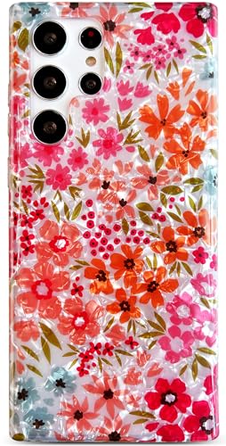 Qokey Schutzhülle für Galaxy S25 Ultra – Glitzerndes Blumendesign, kratzfest, klare Anti-Vergilbungsschale, stoßfester Schutz, weiche und schlanke, leichte Hülle, rosa Blumen Qokey Schutzhülle für Galaxy S25 Ultra – Glitzerndes Blumendesign, kratzfest, klare Anti-Vergilbungsschale, stoßfester Schutz, weiche und schlanke, leichte Hülle, rosa Blumen von Qokey