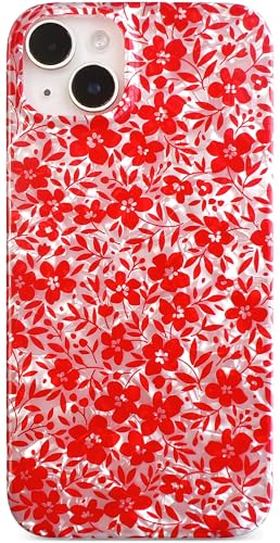 Qokey Schutzhülle für iPhone 13 Mini, Blumen-Design mit Muschel-Motiv, hübscher Blumendruck, luxuriös, schlanke, stoßfeste TPU-Hülle, Rot, kleines Blumenmuster von Qokey