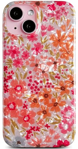 Qokey Schutzhülle für iPhone 15, 15,5 cm (6,1 Zoll), niedliche, klare Blumen, Muschelmuster, weich, stoßfest, leicht, schmale Passform, TPU, stoßfeste Handyhülle für iPhone 15, 15,5 cm (6,1 Zoll), von Qokey
