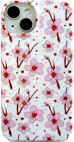 Qokey Schutzhülle für iPhone 15, 15,5 cm (6,1 Zoll), östliches Pflaumenblüten-Design, leicht, schlankes Design, matt, weiches TPU, stoßfest, rosa Kirschblüten von Qokey