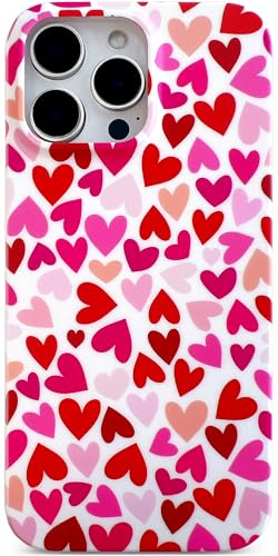 Qokey Schutzhülle für iPhone 16 Pro Max 17,5 cm (6,9 Zoll) (2024) – Rotes Herz-Design, weiche, matte, flexible Stoßstange, leichte, kratzfeste Handyhülle, Rose Pink Love von Qokey