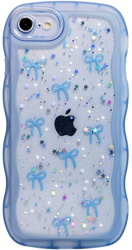 Qokey Schutzhülle für iPhone SE (2020/2022) & 8/7 – Glitzerstern und geschwungene Kanten, Griff-Design, militärische Qualität, stoßfest, transparent, TPU-Abdeckung, glitzernder Schutz, kratzfest von Qokey