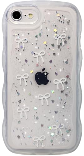 Qokey Schutzhülle für iPhone SE (2020/2022) & 8/7 – Glitzerstern und geschwungene Kanten, Griff-Design, militärische Qualität, stoßfest, transparent, TPU-Hülle, glitzernder Schutz + kratzfeste von Qokey