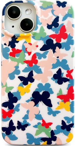 Qokey Schutzhülle kompatibel mit iPhone 13/14, niedliche, handgezeichnete Schmetterlings-Blumen, mattes Muster, weicher Stoßschutz, leicht, schlanke Passform, TPU, stoßfeste Handyhülle, bunte Qokey Schutzhülle kompatibel mit iPhone 13/14, niedliche, handgezeichnete Schmetterlings-Blumen, mattes Muster, weicher Stoßschutz, leicht, schlanke Passform, TPU, stoßfeste Handyhülle, bunte von Qokey