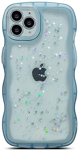 Qokey for iPhone 11 Pro Case 5.8 inch Curly Wave Edge Design Transparent Bling Glitter Star Shiny Case Cute Clear Transparent Full Protection Soft TPU Shockproof Phone Cover for Women Girls, Blue Qokey for iPhone 11 Pro Case 5.8 inch Curly Wave Edge Design Transparent Bling Glitter Star Shiny Case Cute Clear Transparent Full Protection Soft TPU Shockproof Phone Cover for Women Girls, Blue von Qokey
