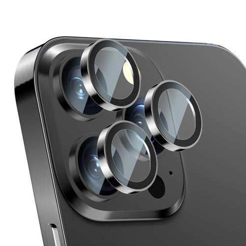 Qoosea Kamera Schutzfolie Kompatibel mit iPhone 15 Pro 6.1"/iPhone 15 Pro Max 6.7", 9H Schutz Aluminiumlegierung Folie Ultra HD Klar Gehärtetes Glas Anti-Kratzfest Displayschutzfolie-Schwarz von Qoosea