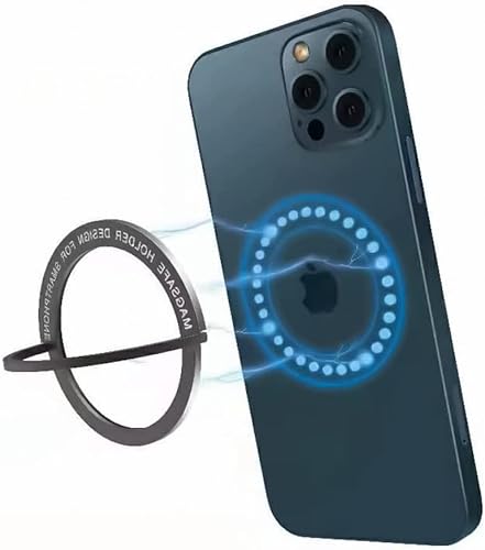 Qoosea Magnetischer Ringhalterung für Smartphone Tragbar Faltbar 360 Grad Drehung Handy Ring Halter Runder Metallring für Magnetische Autohalterung kompatibel für iPhone 12/13/14 Serie von Qoosea