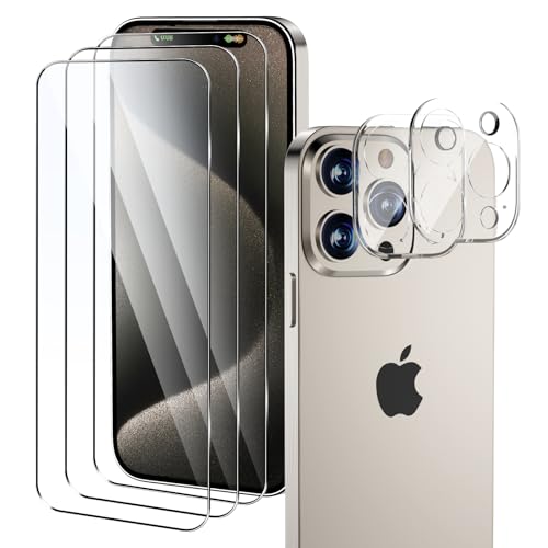Qoosea Schutzfolie Kompatibel für iPhone 15 Pro Max 6.7 Zoll 3 Stück, mit 2 Stück Objektiv Kamera Displayschutzfolie, 9H Härte Panzer Schutz Glas Folie Anti- Kratzer HD-Klar von Qoosea