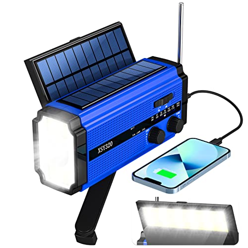 Qoosea Solar Radio Kurbelradio AM/FM Tragbar Notfall Radio mit 5000mAh Wiederaufladbare Batterie, LED Taschenlampe, Leselampe, SOS Alarm und Handkurbel Dynamo für Notfall Ourdoor Camping Reisen (Blau) von Qoosea