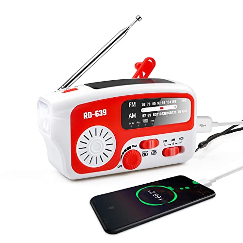 Qoosea Solar Radio Tragbares Notfallradio Solar Dynamo Power Wiederaufladbare 1200 mAh Handkurbel FM/AM Radio LED Taschenlampe für Notfälle im Freien von Qoosea