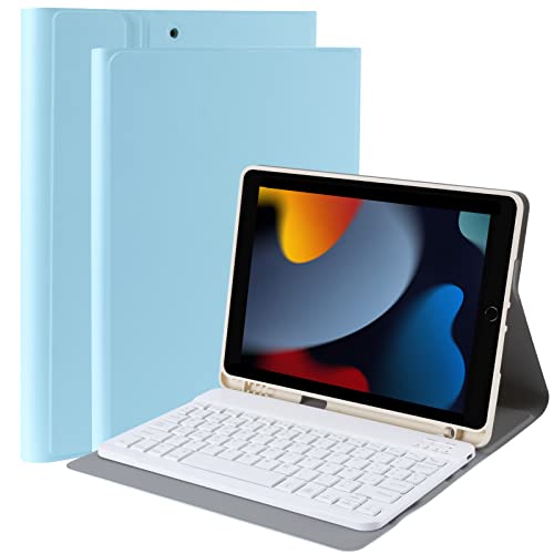 Schutzhülle mit spanischer Tastatur für iPad 10,2 Zoll 9th 2021/8th 2020/7th Gen 2019/iPad Pro 10,5/iPad Air 3, dünne Schutzhülle aus PU-Leder mit 7 Farben mit Hintergrundbeleuchtung, kabellose von Qoosea
