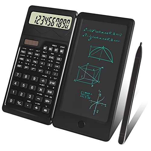 Taschenrechner, Qoosea Wissenschaftlicher Taschenrechner Klein mit löschbarer Schreibtafel, 12-stelliger LCD-Rechner für Mathematische Physik für Bürorechnen, High School & College (Schwarz) von Qoosea