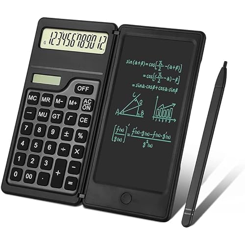 Taschenrechner, Qoosea Wissenschaftlicher Taschenrechner Klein mit löschbarer Schreibtafel, 12-stelliger LCD-Rechner für Mathematische Physik für Bürorechnen, High School & College (Schwarz) von Qoosea
