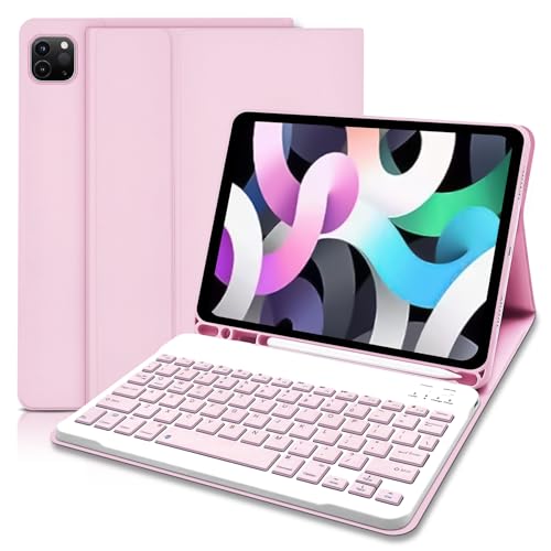 Tastatur Hülle für iPad Air 4. Generation (2020, 10.9), Schlankes Smart Cover mit Abnehmbarer Bluetooth Tastatur für iPad Air 4 Gen 10.9 2020 / iPad Pro 11 2018 (Pink) von Qoosea