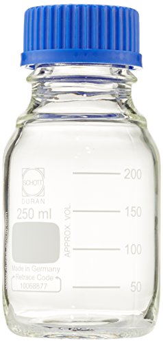 DURAN 218013651 Laborflasche, GL 45, mit Teilung, Schraubverschluss und Ausgiessring (PP), 250 mL, Klar (10-er Pack) von Qorpak