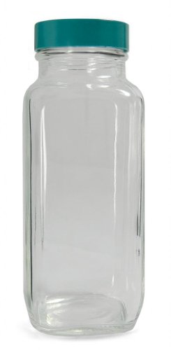 Qorpak GLC-01363 französische quadratische Flasche aus Klarglas mit 48-400 grünem Duroplast F217 PTFE-gefütterter Kappe, 62 mm Außendurchmesser x 167 mm Höhe, 473 ml Fassungsvermögen, 40 Stück von Qorpak