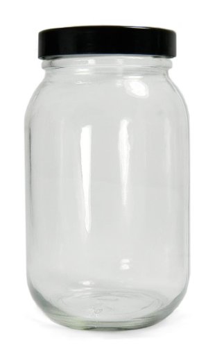 Qorpak GLC-01810 Standard-Weithalsflasche mit 63-400 schwarzer Phenol-Polyethylen-gefütterter Kappe, vakuumiert und ionisiert, 473 ml, transparent (24 Stück) von Qorpak
