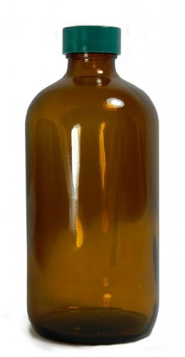 Qorpak GLC-01977 Glasflasche Boston rund mit grünem Duroplast F217 und PTFE-gefütterter Kappe, 75 mm Durchmesser x 168 mm Höhe, 480 ml Fassungsvermögen, 12 Stück von Qorpak