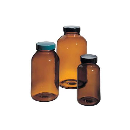 Qorpak GLC-02088 Weithalsflasche mit 28–400 schwarzem Phenol-Zellstoff/Vinyl-Kappe, 28 ml, Bernsteinfarben, 432 Stück von Qorpak