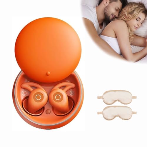 Qosneoun Novonell Snooze Pods Pro mit ANC, Snoozepods Pro Schlafkopfhörer, Novonell Sleep Pods, Anti Schnarch-Kopfhörer für Seitenschläfer, Schlafkopfhörer Bluetooth mit 24h Akku (Orange) von Qosneoun