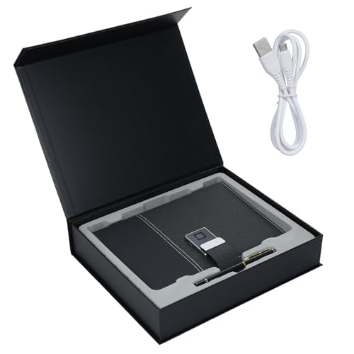 Qotolite A5 Premium-Notizbuch aus PU-Leder, Fingerabdruckschloss, 6-Ring-Ordner, 16 GB USB-Laufwerk, Kartenfächer, sicher, für Berufstätige und Studenten von Qotolite