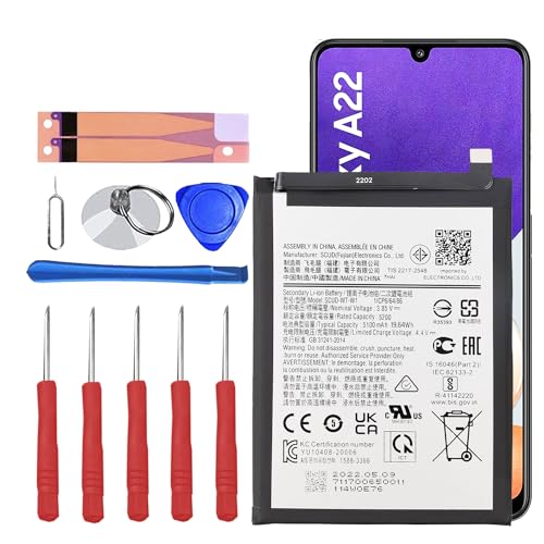 Akku für Samsung Galaxy A22 5G EB-BA226ABY Neue wiederaufladbare 5100mAh Akku mit Reparatur Tool Kit von Qoutmcuy