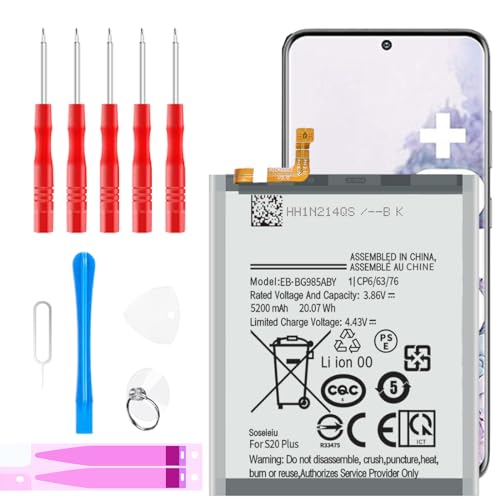 Akku für Samsung Galaxy S20 Plus, Ersatz, 5200mAh Neu Upgrade Akku für Samsung Galaxy S20 Plus mit Reparatur Tool Kit von Qoutmcuy
