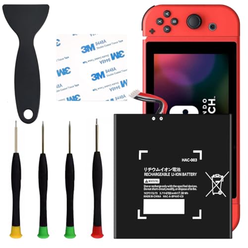 HAC-003 Akku-Ersatz, 4700 mAh kompatibel mit Nintendo Switch Console Handheld HAC-001, interner Akku mit hoher Kapazität mit Installationswerkzeug-Kit von Qoutmcuy