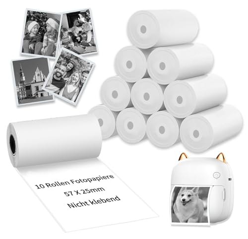 10 Rollen Thermopapier für Kassenrollen, tragbares Thermodruckerpapier, Fotopapierrollen für Minidrucker/Kameras, weißes Nachfüllpapier für Sofortdruckkameras, Kameradruckpapier 57 x 25mm von QpenguinBabies