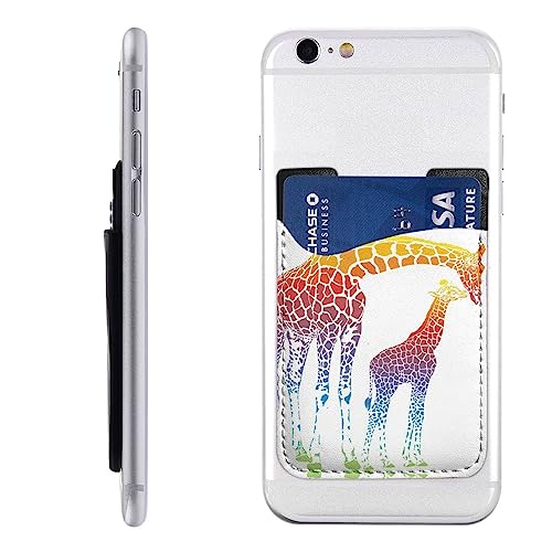 Qqlady Giraffe in Regenbogenfarben, Handy-Brieftasche, Handy-Kartenhalter Tasche für die Rückseite des Telefons, Leder-Telefongeldbörse zum Aufkleben, Kreditkartenhalter für Handyhüllen, kompatibel von Qqlady