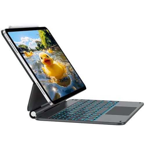Qreninv Tastatur Hülle Kompatibel mit iPad Air 5/4, iPad Pro 11 Zoll 4/3/2/1 mit Freischwebendes Pencil Stiftehalter, 11-Farbiger Hintergrund Beleuchtung, Multi-Touch Trackpad, QWERTZ (Schwarz) von Qreninv
