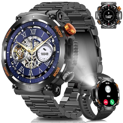 Qsdboc Smartwatch Herren mit Telefonfunktion, 1,46" Militär Smartwatch Herren Sportuhr mit 100+ Modi, 450mAh Lange Akku, Taschenlampe Kompass Herzfrequenz für Android iOS, Schwarz Qsdboc Smartwatch Herren mit Telefonfunktion, 1,46" Militär Smartwatch Herren Sportuhr mit 100+ Modi, 450mAh Lange Akku, Taschenlampe Kompass Herzfrequenz für Android iOS, Schwarz von Qsdboc