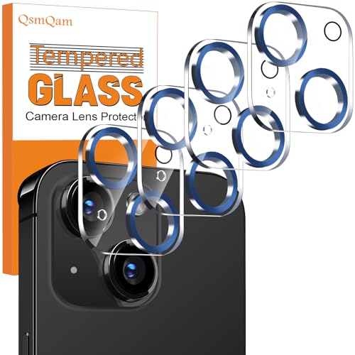 QsmQam 4 Stück, Kameraschutz für iPhone 15 6.1 Zoll/iPhone 15 Plus 6.7 Zoll, 9H Panzer Schutz Glas, Ultra Klar Kamera Schutzfolie, Anti-Kratzer, Einfach Installieren-Blau von QsmQam