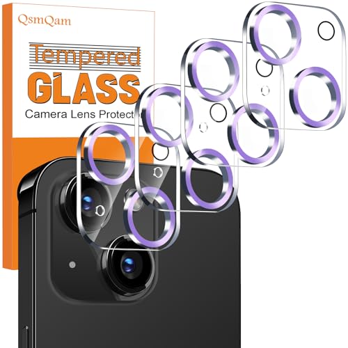 QsmQam 4 Stück, Kameraschutz für iPhone 15 6.1 Zoll/iPhone 15 Plus 6.7 Zoll, 9H Panzer Schutz Glas, Ultra Klar Kamera Schutzfolie, Anti-Kratzer, Einfach Installieren-Lila von QsmQam
