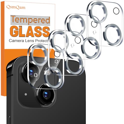 QsmQam 4 Stück, Kameraschutz für iPhone 15 6.1 Zoll/iPhone 15 Plus 6.7 Zoll, 9H Panzer Schutz Glas, Ultra Klar Kamera Schutzfolie, Anti-Kratzer, Einfach Installieren-Silber von QsmQam