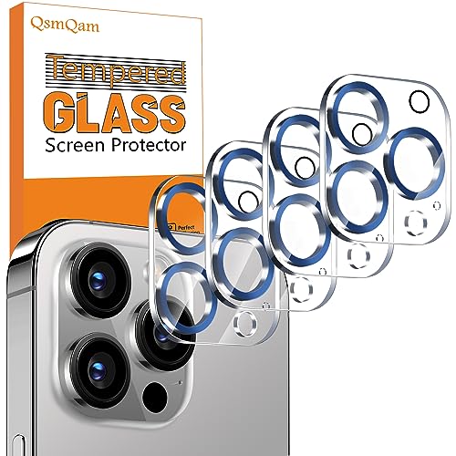 QsmQam 4 Stück, Kameraschutz für iPhone 15 Pro Max 6,7 Zoll/iPhone 15 Pro 6,1 Zoll, 9H Panzer Schutz Glas, Ultra Klar Kamera Schutzfolie, Anti-Kratzer, Einfach Installieren-Blau von QsmQam