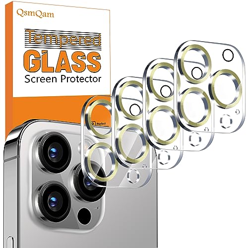 QsmQam 4 Stück, Kameraschutz für iPhone 15 Pro Max 6,7 Zoll/iPhone 15 Pro 6,1 Zoll, 9H Panzer Schutz Glas, Ultra Klar Kamera Schutzfolie, Anti-Kratzer, Einfach Installieren-Gold von QsmQam