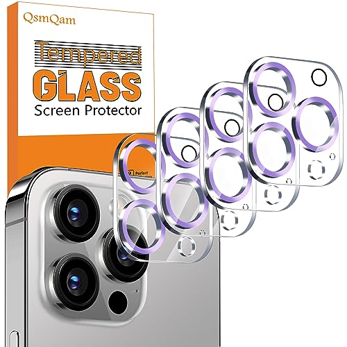 QsmQam 4 Stück, Kameraschutz für iPhone 15 Pro Max 6,7 Zoll/iPhone 15 Pro 6,1 Zoll, 9H Panzer Schutz Glas, Ultra Klar Kamera Schutzfolie, Anti-Kratzer, Einfach Installieren-Lila von QsmQam