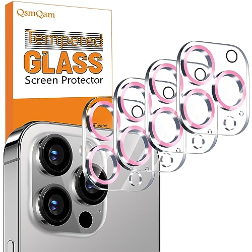 QsmQam 4 Stück, Kameraschutz für iPhone 15 Pro Max 6,7 Zoll/iPhone 15 Pro 6,1 Zoll, 9H Panzer Schutz Glas, Ultra Klar Kamera Schutzfolie, Anti-Kratzer, Einfach Installieren-Rosa von QsmQam