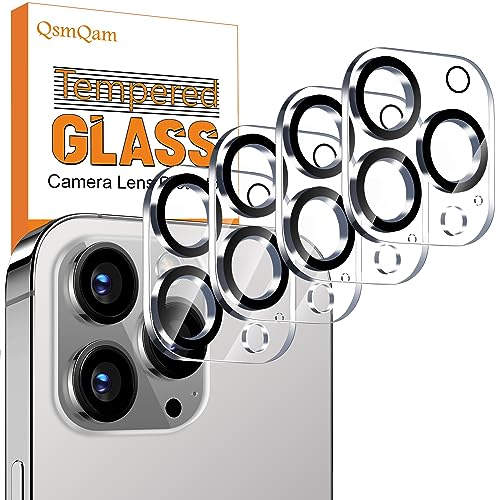 QsmQam 4 Stück, Kameraschutz für iPhone 15 Pro Max 6,7 Zoll/iPhone 15 Pro 6,1 Zoll, 9H Panzer Schutz Glas, Ultra Klar Kamera Schutzfolie, Anti-Kratzer, Einfach Installieren von QsmQam